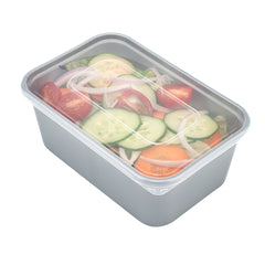 Futura 32 oz Silver Plastic Take Out Container - with Clear Lid, Microwavable, Inserts Available - 6 3/4