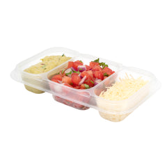 Futura 15 oz Clear Plastic Heavy Duty 3-Compartment Insert Tray - Fits 24, 34 and 44 oz Containers, Microwavable - 100 count box