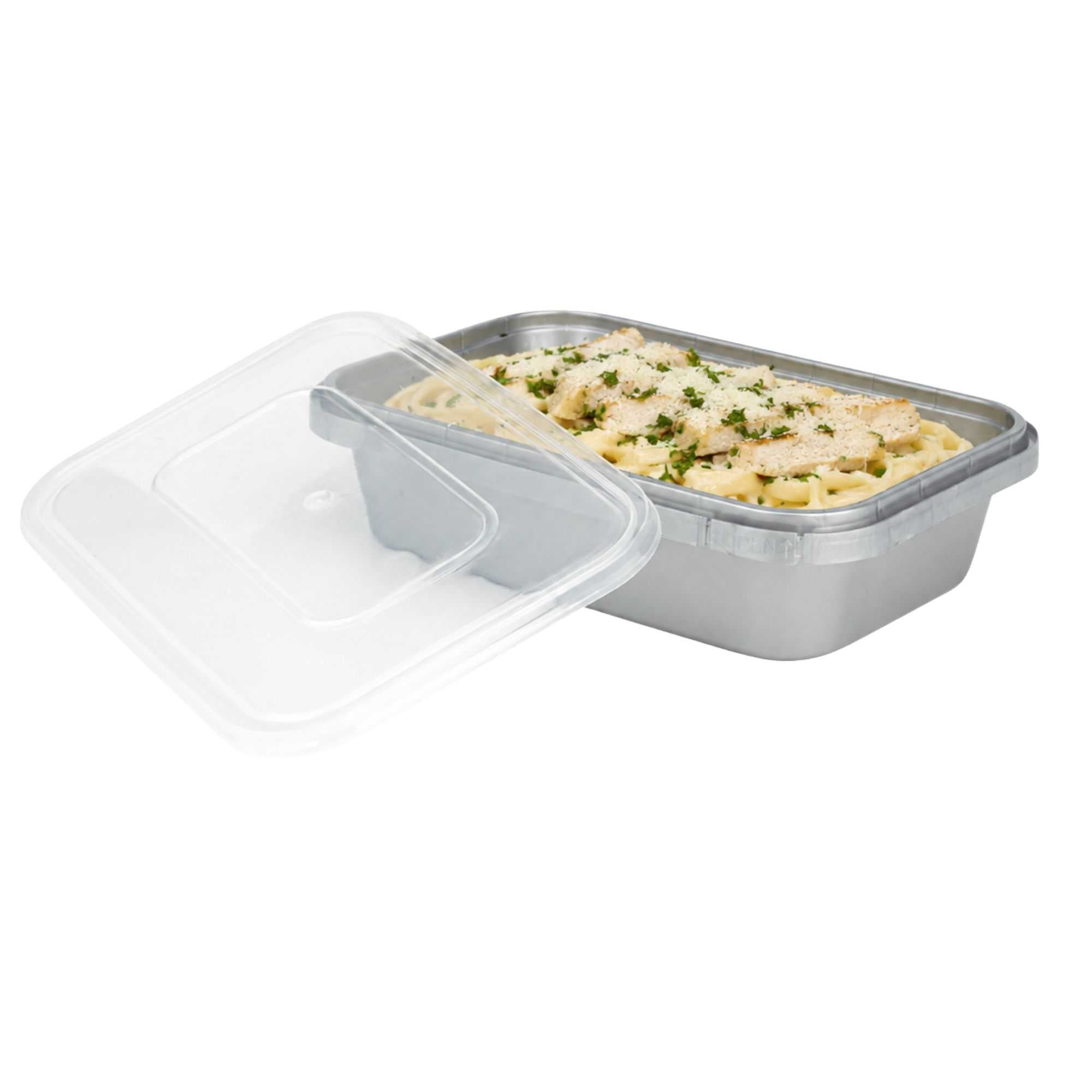 Futura 24 oz Silver Plastic Tamper-Evident Container - with Clear Lid, Microwavable - 7" x 4 3/4" x 1 3/4" - 100 count box