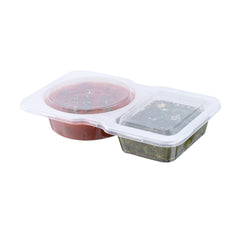 Futura 5 oz Clear Plastic Sauce Container - with Hinged Lid, 2-Compartment, Microwavable - 4