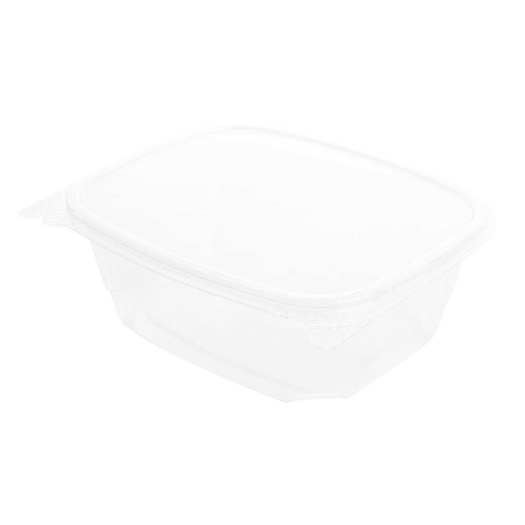 Thermo Tek 32 oz Rectangle Clear Plastic Deli / Snack Container - with Hinged Lid, Anti-Fog - 7 1/2" x 6 1/4" x 2 3/4" - 50 count box