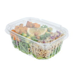 Tamper Tek 16 oz Rectangle Clear Plastic Container - with Hinged Lid, Tamper-Evident - 4 3/4