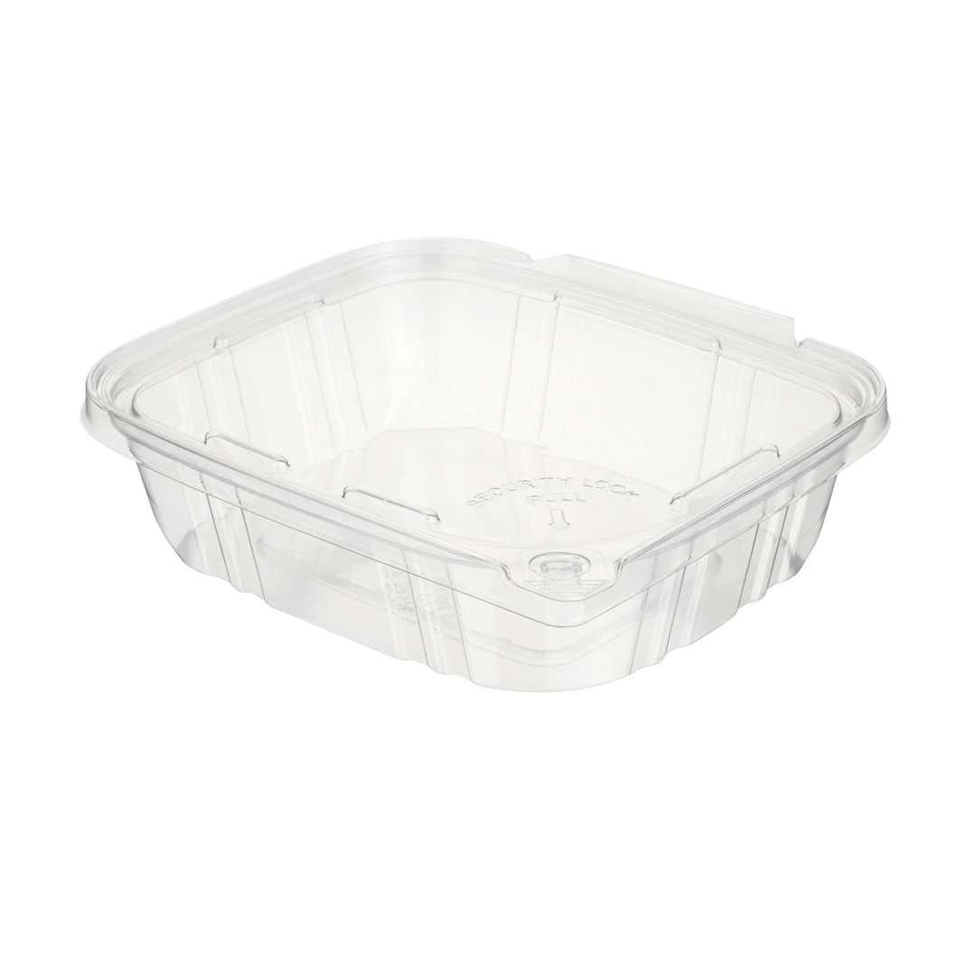 Tamper Tek 24 oz Rectangle Clear Plastic Container - with Hinged Lid, Tamper-Evident - 6 1/2" x 4 1/2" x 2" - 200 count box