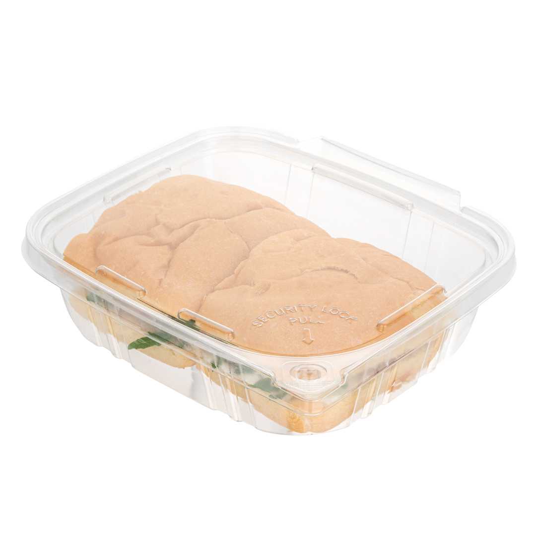 Tamper Tek 24 oz Rectangle Clear Plastic Container - with Hinged Lid, Tamper-Evident - 6 1/2" x 4 1/2" x 2" - 200 count box
