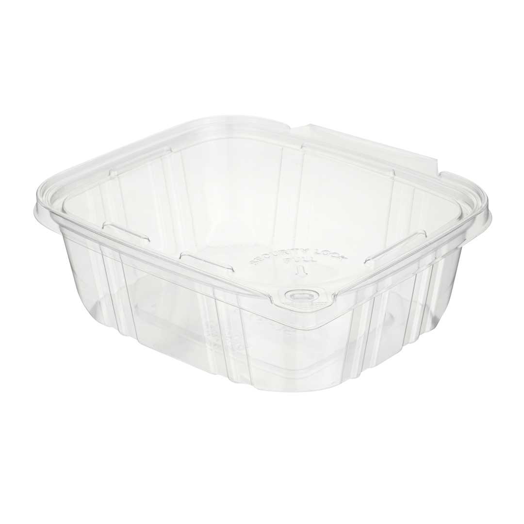 Tamper Tek 32 oz Rectangle Clear Plastic Container - with Hinged Lid, Tamper-Evident - 6 1/2" x 4 1/2" x 2 1/2" - 200 count box