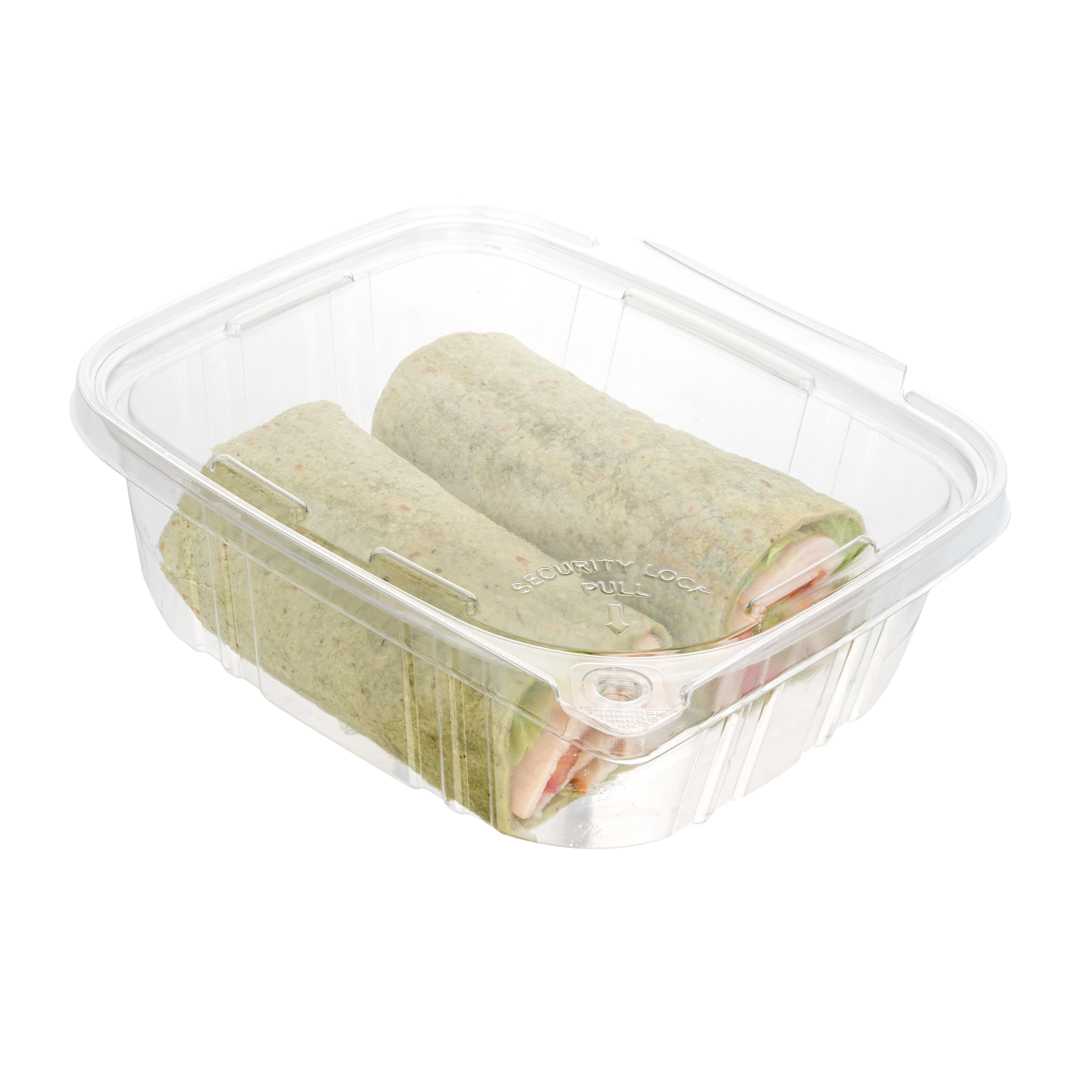 Tamper Tek 32 oz Rectangle Clear Plastic Container - with Hinged Lid, Tamper-Evident - 6 1/2" x 4 1/2" x 2 1/2" - 200 count box