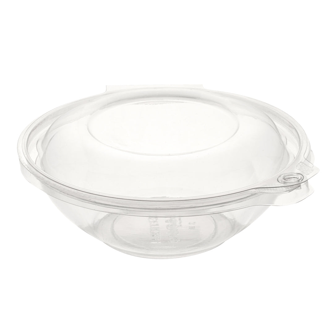 Tamper Tek 24 oz Round Clear Plastic Bowl - with Hinged Lid, Tamper-Evident - 7" x 7" x 2 3/4" - 100 count box