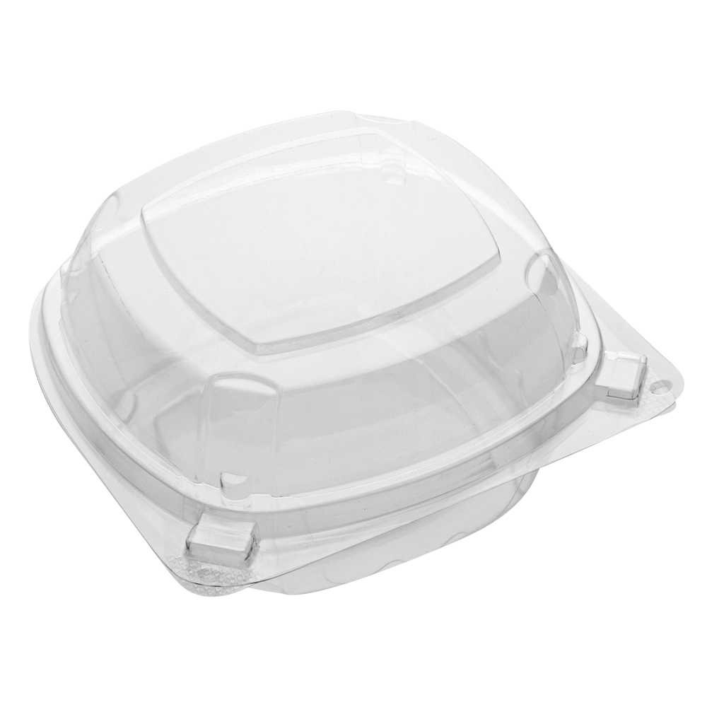 Thermo Tek 19 oz Rectangle Clear Plastic Clamshell Container - Anti-Fog - 6" x 5 1/2" x 2 3/4" - 50 count box