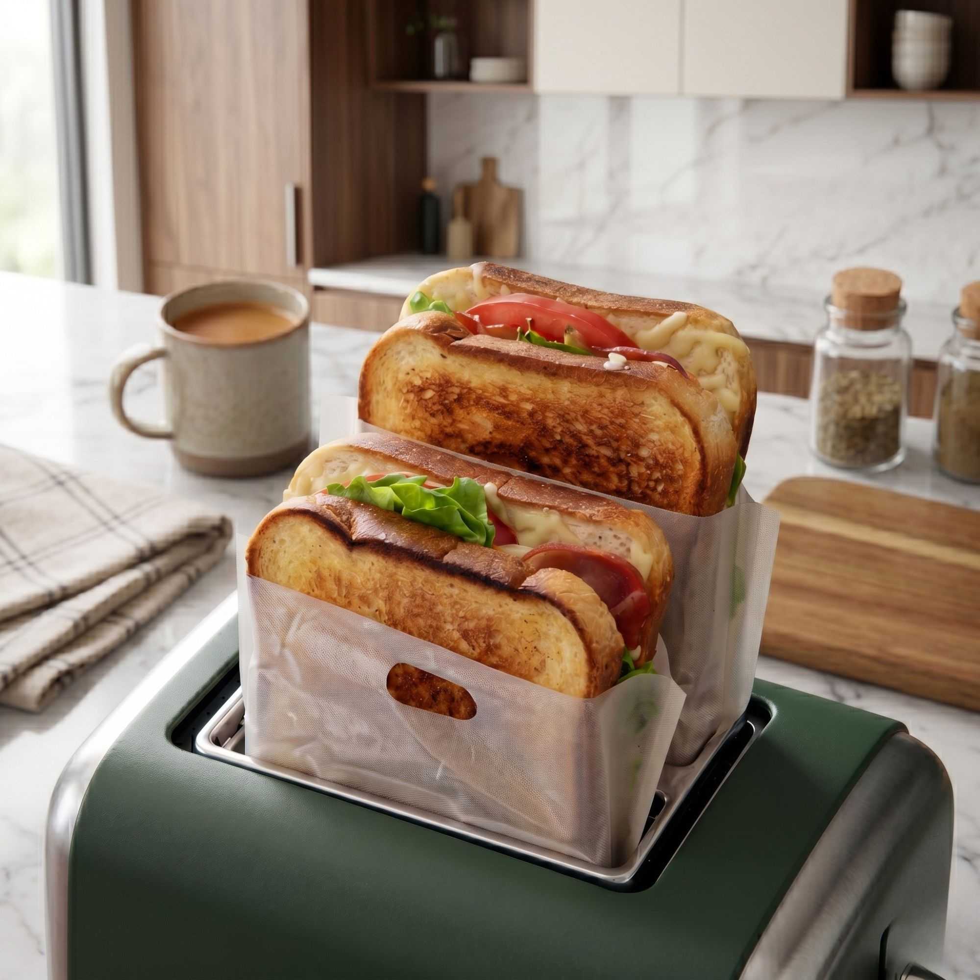 Bag Tek Kraft Plastic Medium Toaster Bag - Non-Stick, Heat-Resistant, Semi-Disposable - 7 1/2" x 6 3/4" - 10 count box