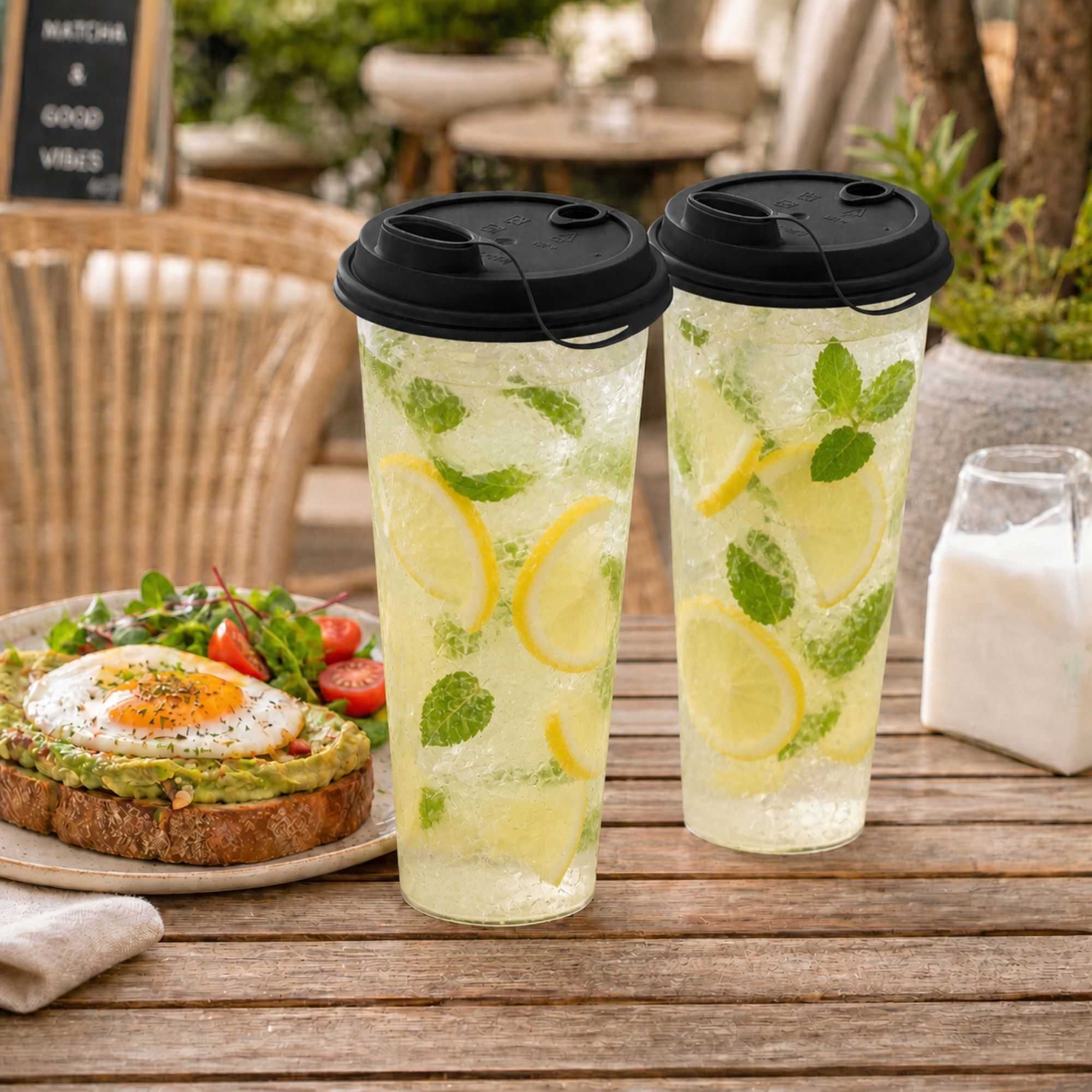 Bev Tek Black Plastic 2-in-1 Straw or Sippy Cup Lid - with Two Plugs, Fits 12, 16 and 24 oz - 500 count box