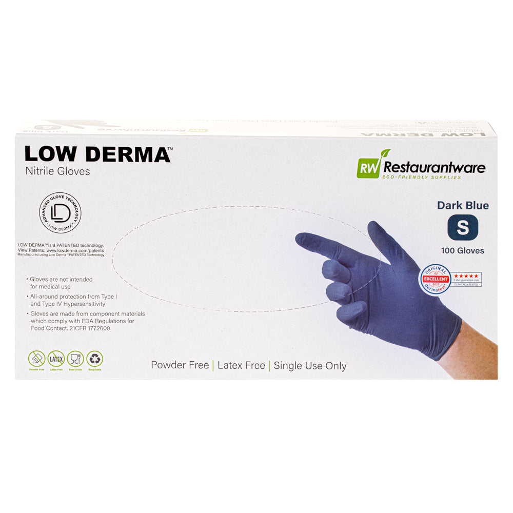 Low Derma Dark Blue Small Nitrile Gloves - Hypoallergenic, Non-Sterile, Powder-Free - 1000 count box