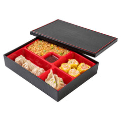 Bento Tek Rectangle Black and Red Small Japanese Style Bento Box - 5 Compartments - 10 3/4