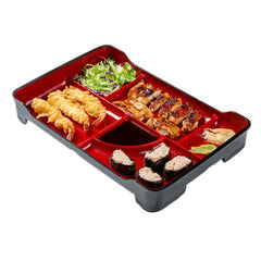 Bento Tek Black and Red Japanese Style Bento Plate - 5 Compartments - 14
