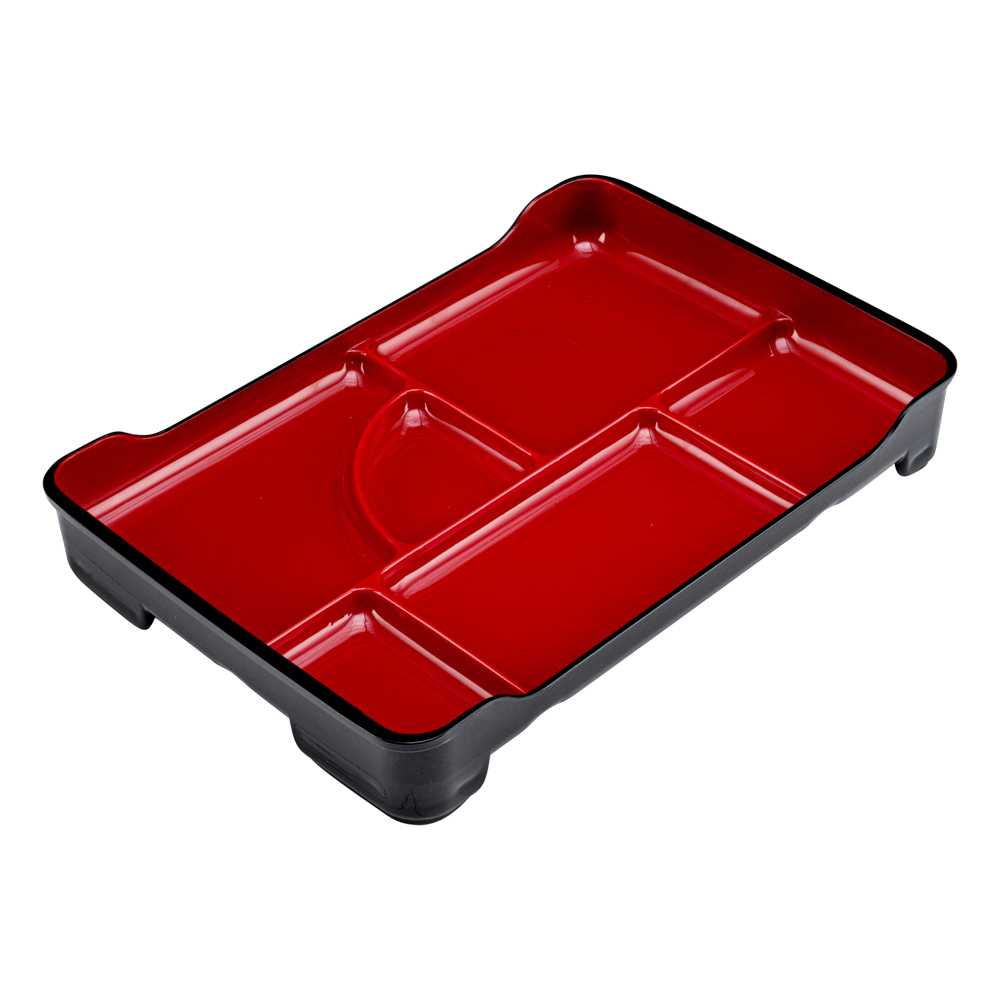 Bento Tek Black and Red Japanese Style Bento Plate - 5 Compartments - 14" x 9" x 2" - 24 count box