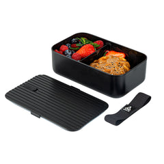 Bento Tek 34 oz Black Buddha Box Lunch Container - with Black Lid - 7 1/2