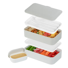 Bento Tek 41 oz Gray and White Buddha Box All-in-One Lunch Box - with Utensils, Sauce Cup - 7 1/4