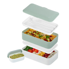Bento Tek 41 oz Green and White Buddha Box All-in-One Lunch Box - with Utensils, Sauce Cup - 7 1/4
