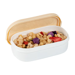 Bento Tek 3 oz White Buddha Box Snack / Sauce Container - with Beige Lid - 3 3/4