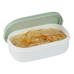 Bento Tek 3 oz White Buddha Box Snack / Sauce Container - with Green Lid - 3 3/4