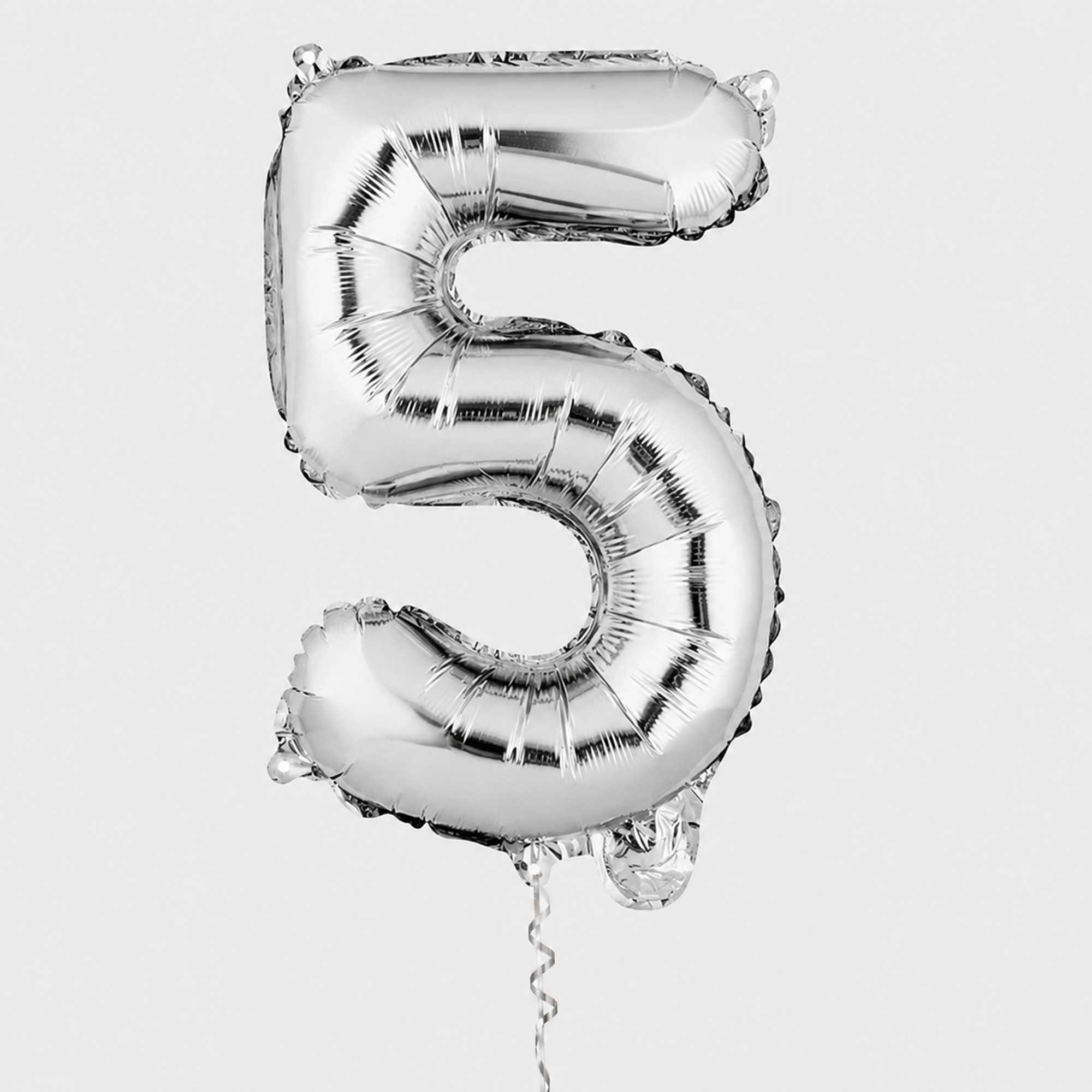 Balloonify Silver Mylar Number 5 Balloon - 16" - 1 count box