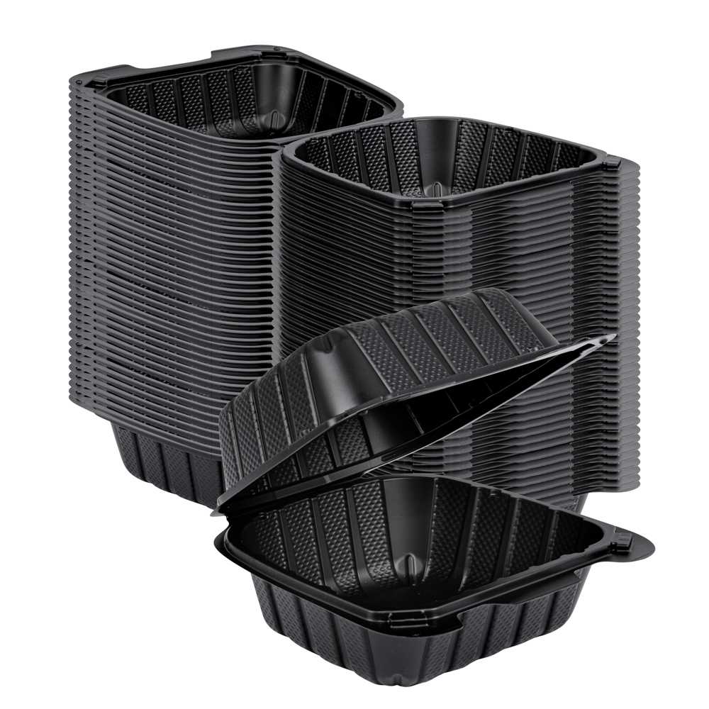 Thermo Tek 18 oz Black Mineral-Filled Plastic Clamshell Container - 6" x 6" x 3" - 10 count box