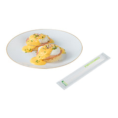 Basic Nature White CPLA Plastic Knife - Compostable Wrapper, Heat-Resistant - 6 1/2