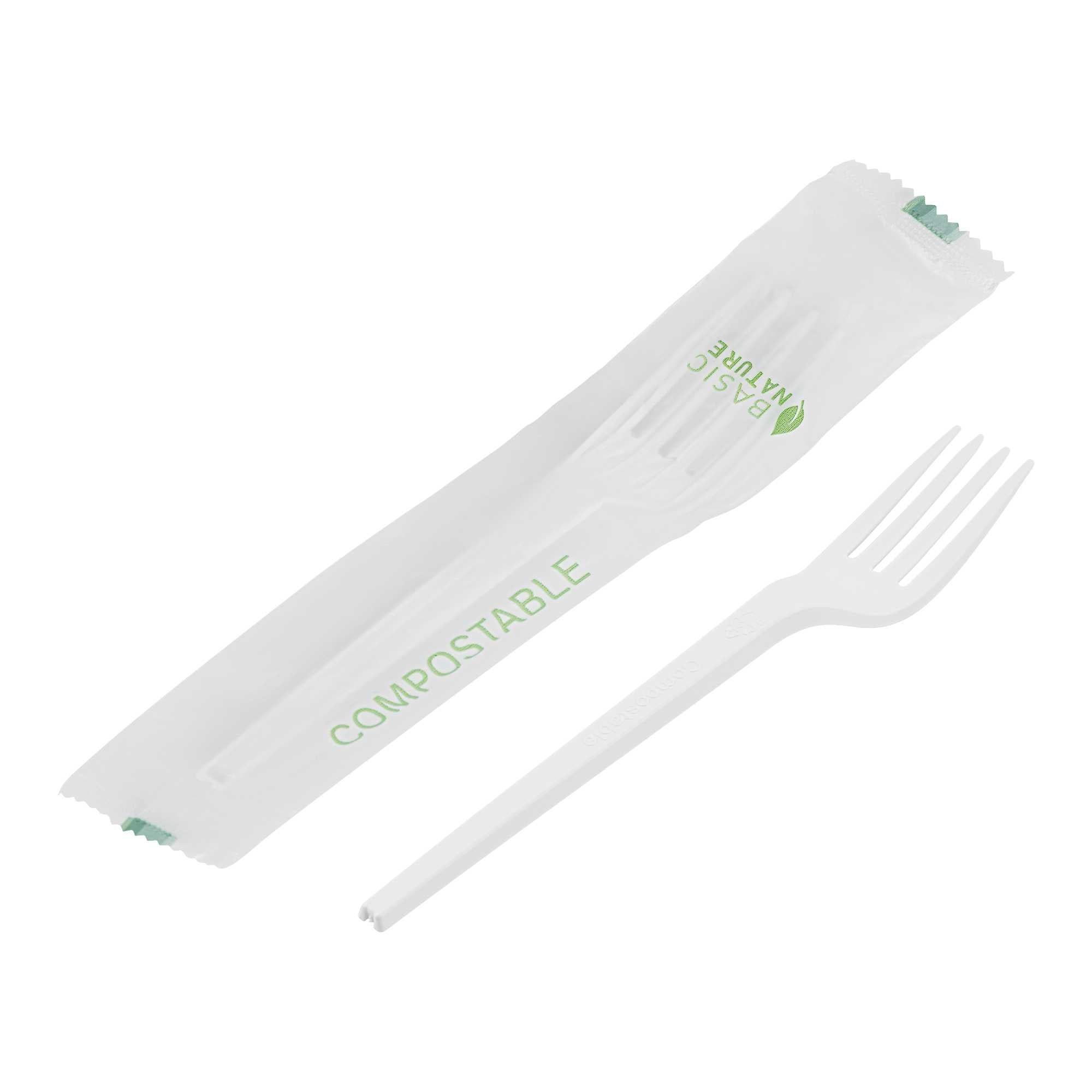 Basic Nature White CPLA Plastic Fork - Compostable Wrapper, Heat-Resistant - 6 1/2" - 50 count box