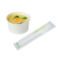 Basic Nature White CPLA Plastic Spoon - Compostable Wrapper, Heat-Resistant - 6 1/2
