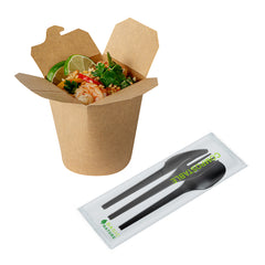 Basic Nature Black CPLA Plastic Cutlery Set - Compostable Wrapper, Heat-Resistant - 6 1/2
