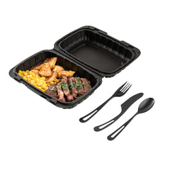 Basic Nature Black CPLA Plastic Cutlery Set - Heat-Resistant, Compostable - 7 1/2