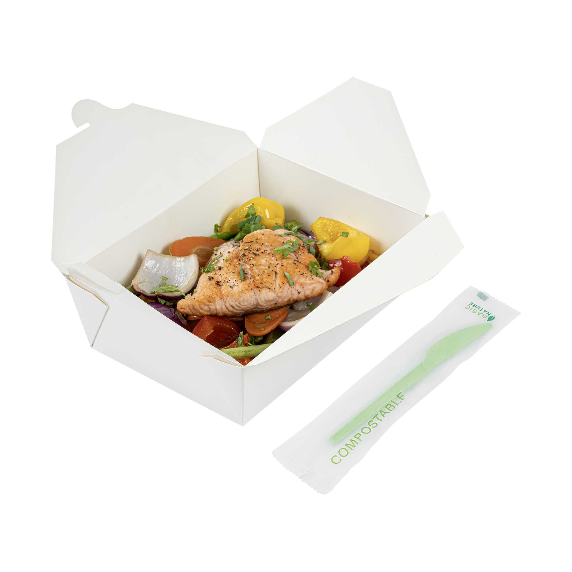 Basic Nature Green CPLA Plastic Knife - Compostable Wrapper, Heat-Resistant - 6 1/2" - 250 count box