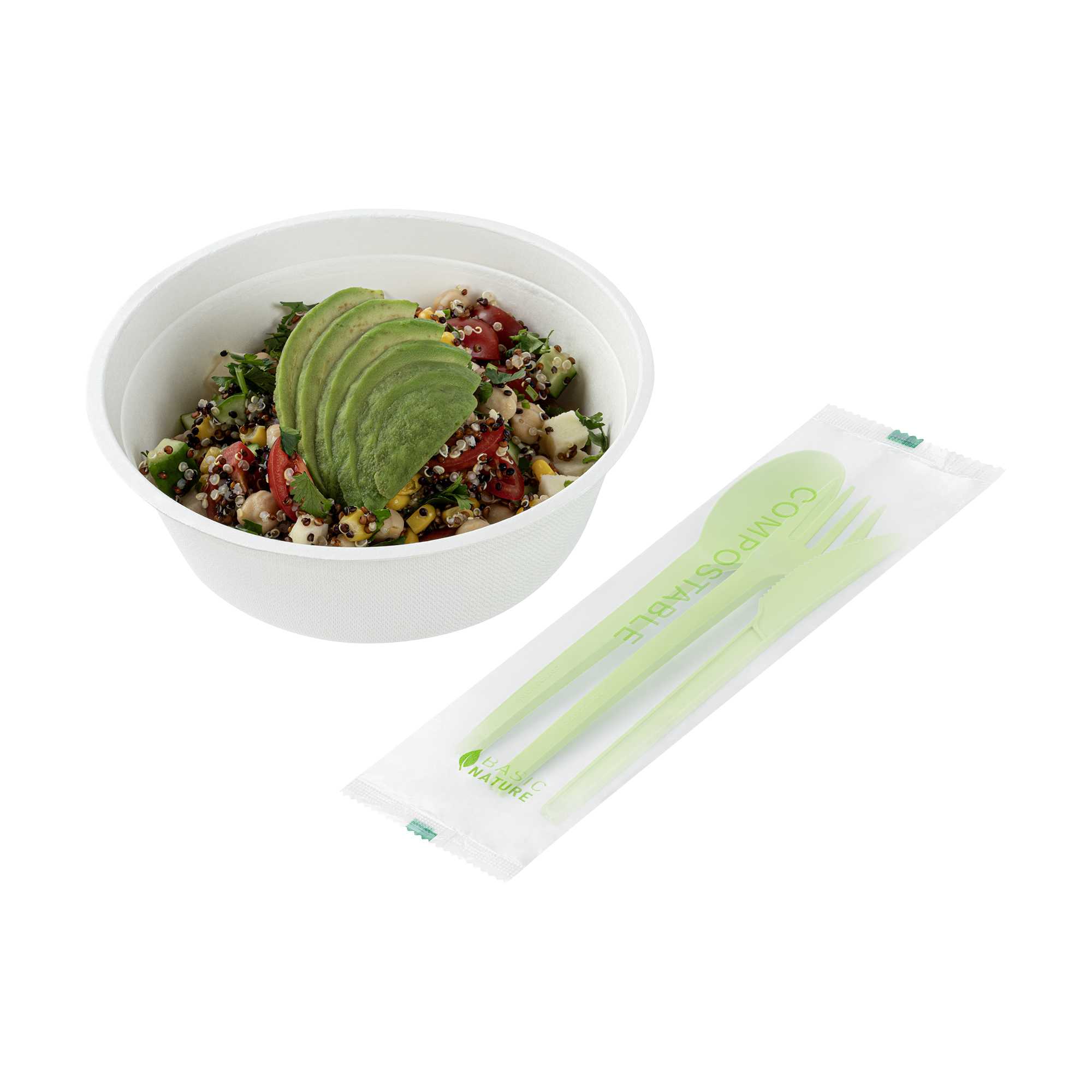 Basic Nature Green CPLA Plastic Cutlery Set - Compostable Wrapper, Heat-Resistant - 6 1/2" - 100 count box