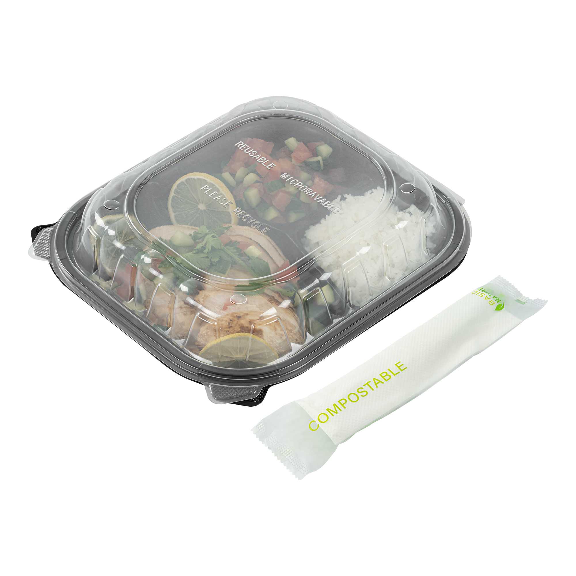 Basic Nature Green CPLA Plastic Cutlery Set - Compostable Wrapper, White Napkin, Heat-Resistant - 6 1/2" - 100 count box