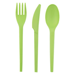 Basic Nature Green CPLA Plastic Cutlery Set - Heat-Resistant, Compostable - 6 1/2