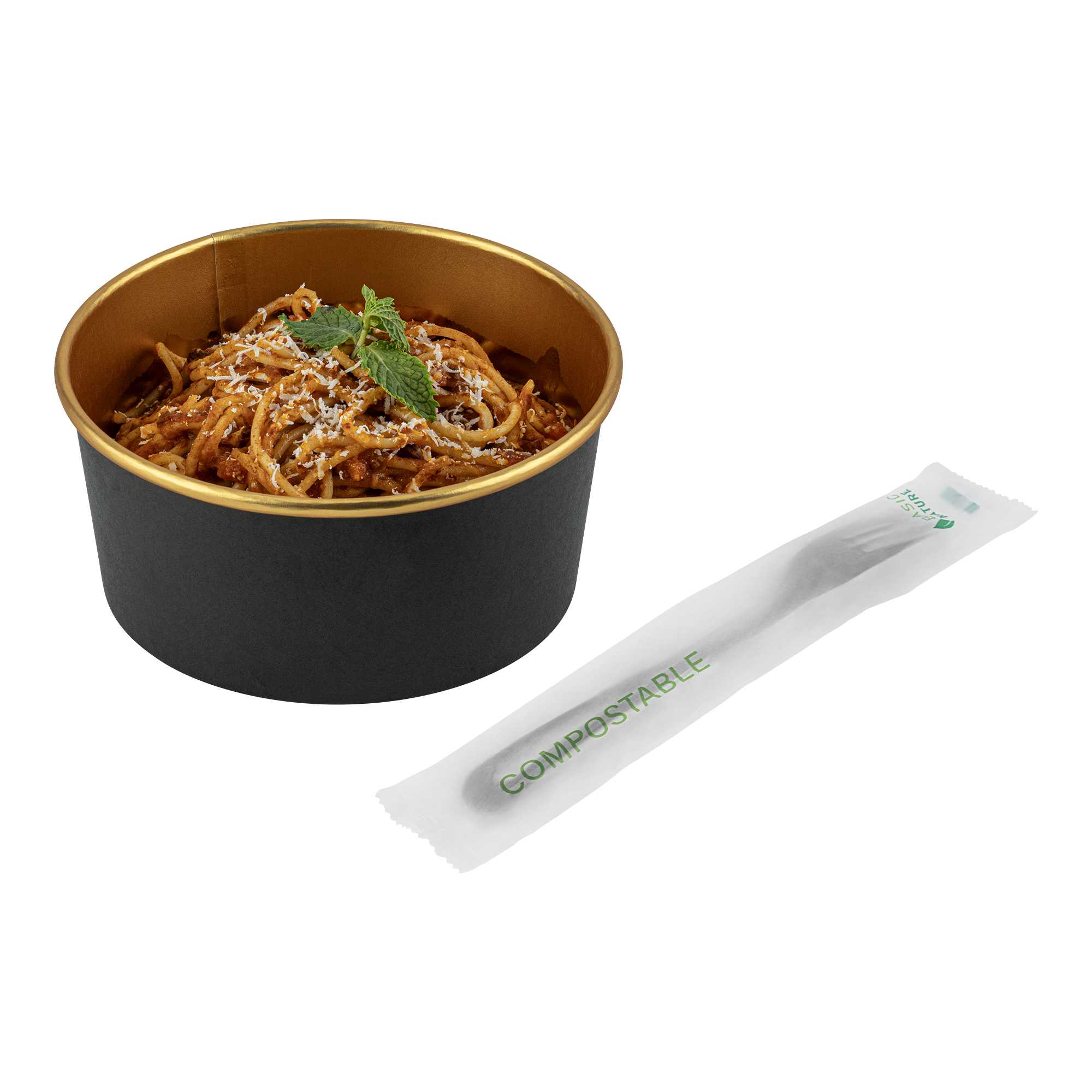 Basic Nature Black CPLA Plastic Fork - Compostable Wrapper, Heat-Resistant - 7 1/2" - 250 count box