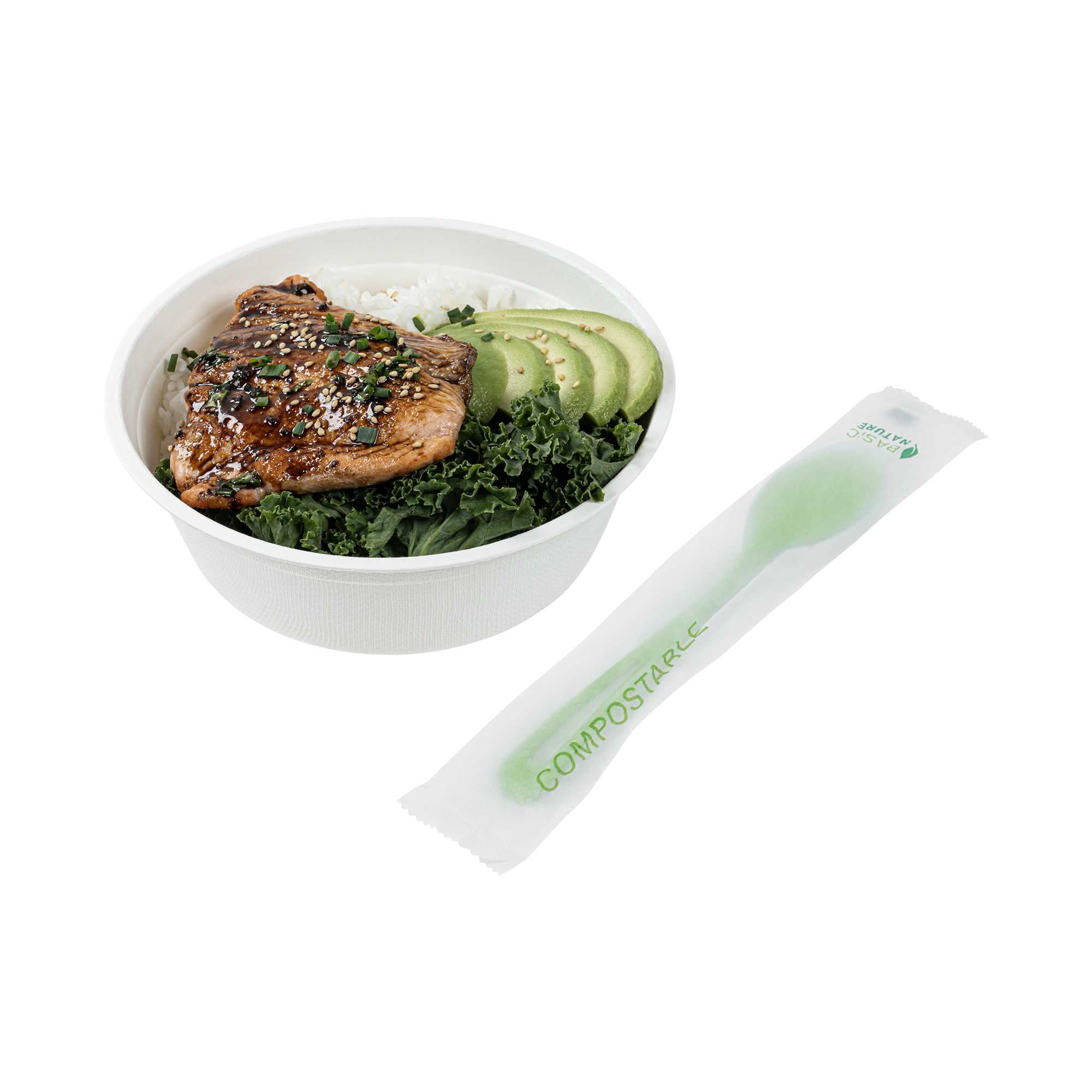 Basic Nature Green CPLA Plastic Spoon - Compostable Wrapper, Heat-Resistant - 7 1/2" - 250 count box