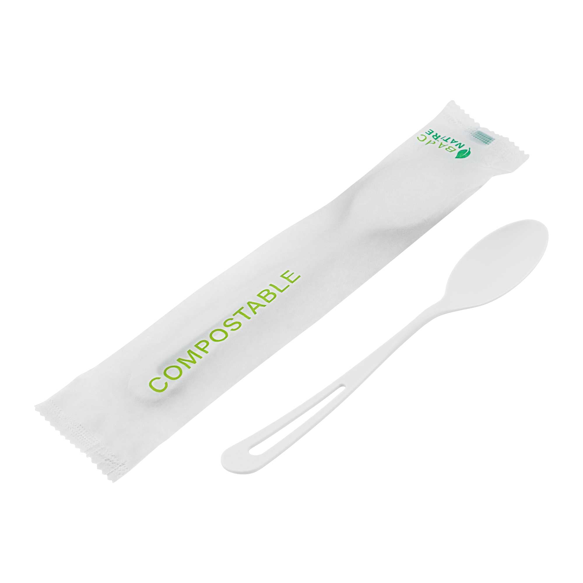 Basic Nature White CPLA Plastic Spoon - Compostable Wrapper, Heat-Resistant - 7 1/2" - 250 count box