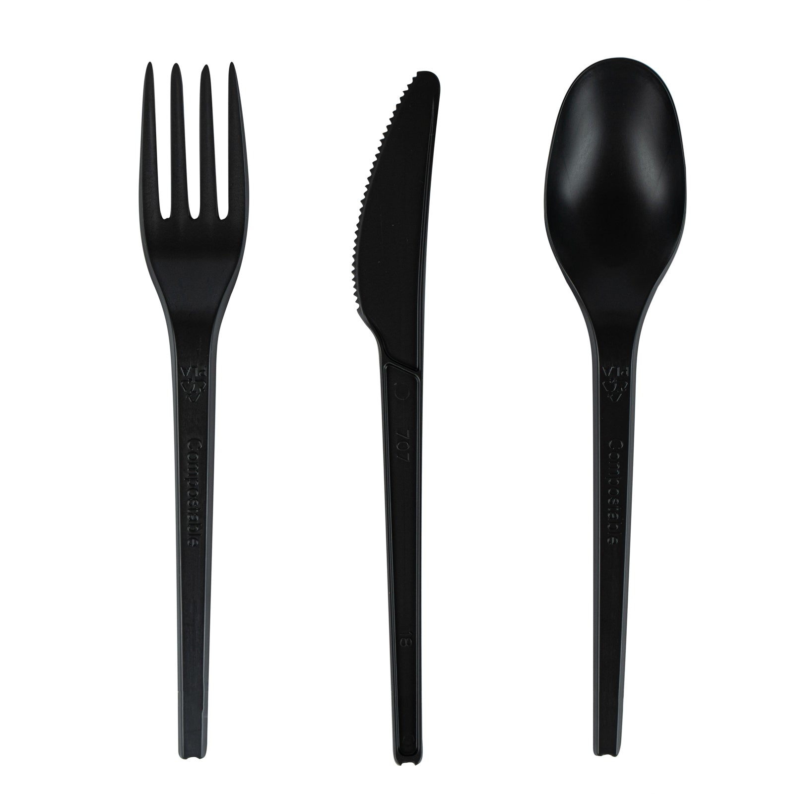 Basic Nature Black CPLA Plastic Cutlery Set - Heat-Resistant, Compostable - 6 1/2" - 290 count box