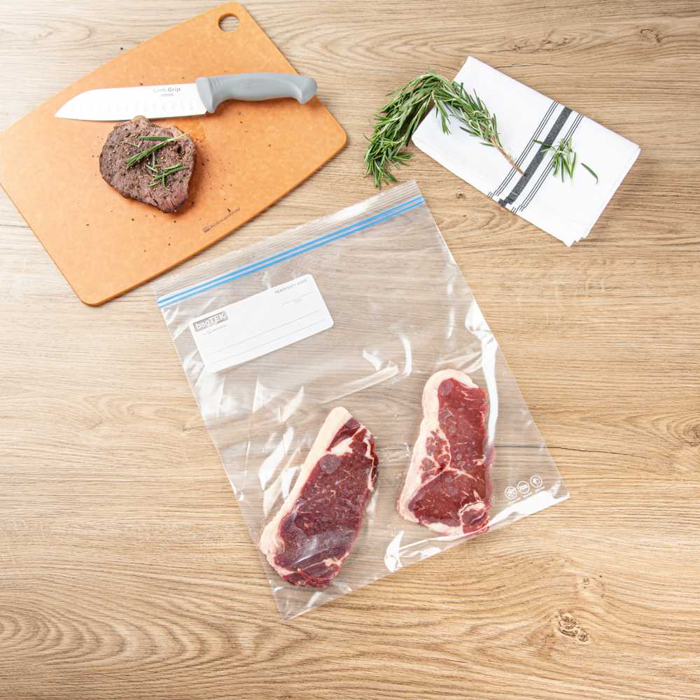 Bag Tek 2 gal Clear Plastic Freezer Bag - Double Zipper, Write-On Label, BPA-Free - 15" x 13" - 1000 count box