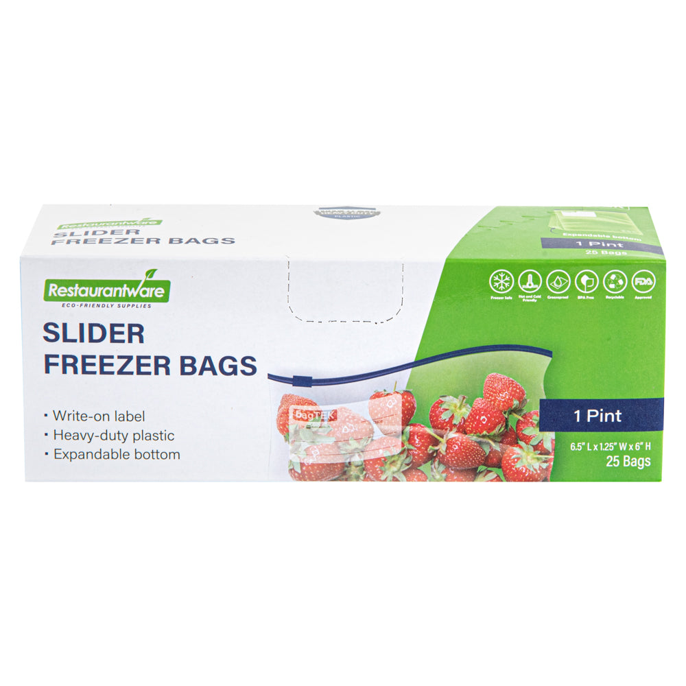 Bag Tek Pint Size Clear Plastic Slider Freezer Bag - Expandable Bottom, Write-On Label, BPA-Free - 6 1/2" x 1 1/4" x 6" - 25 count box