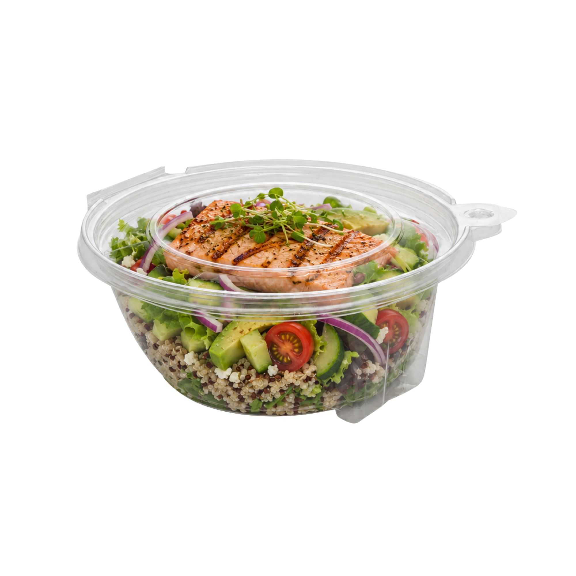 Tamper Tek 24 oz Round Clear Plastic Bowl - with Lid, Tamper-Evident, Microwavable - 6 3/4" x 6 1/2" x 2 1/2" - 100 count box