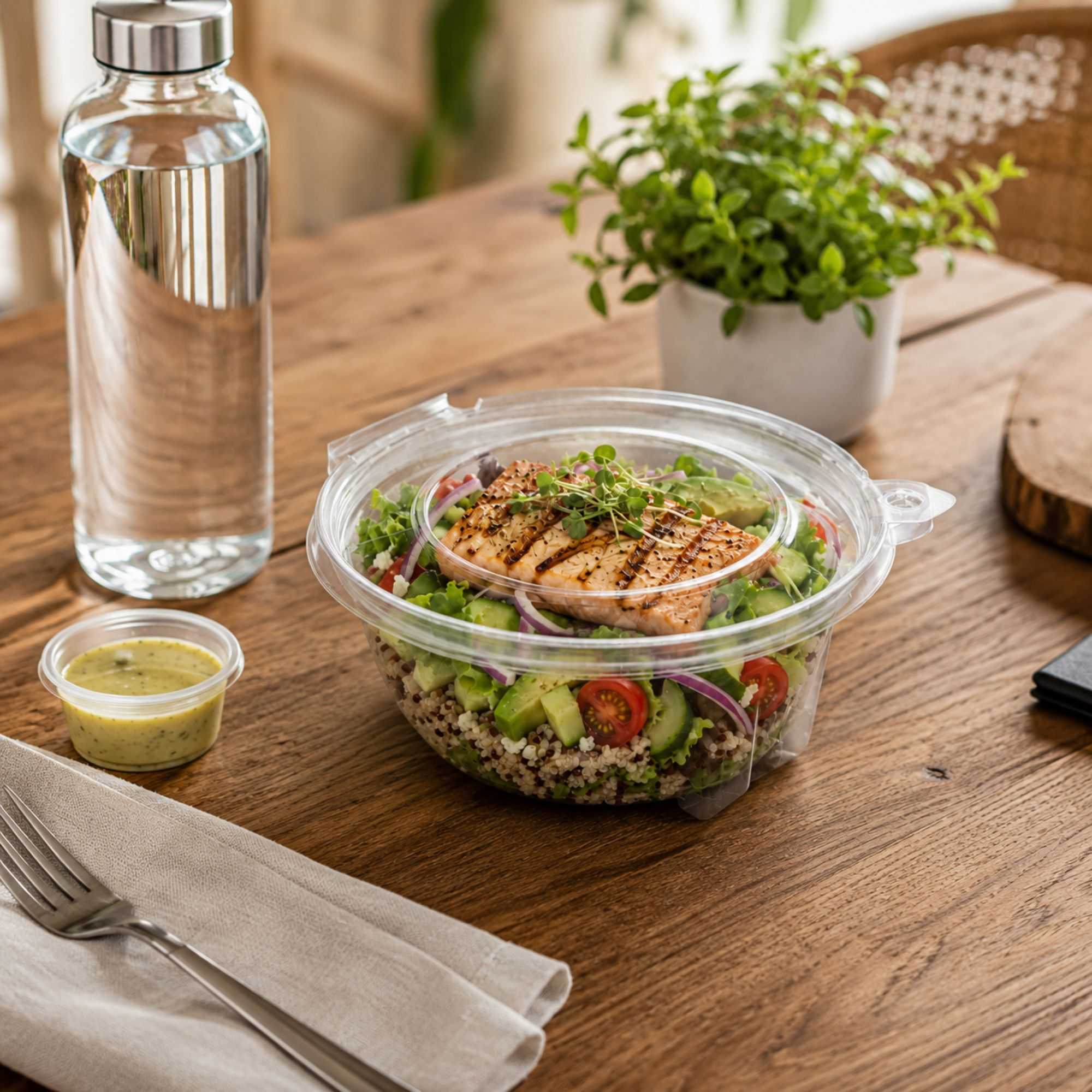 Tamper Tek 24 oz Round Clear Plastic Bowl - with Lid, Tamper-Evident, Microwavable - 6 3/4" x 6 1/2" x 2 1/2" - 100 count box