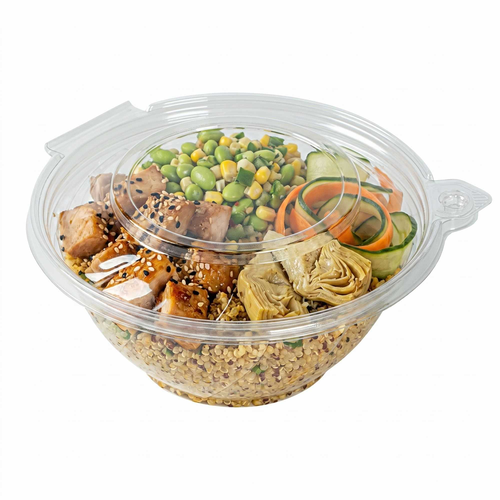Tamper Tek 24 oz Round Clear Plastic Bowl - with Lid, Tamper-Evident - 6 3/4" x 6 1/2" x 2 3/4" - 100 count box
