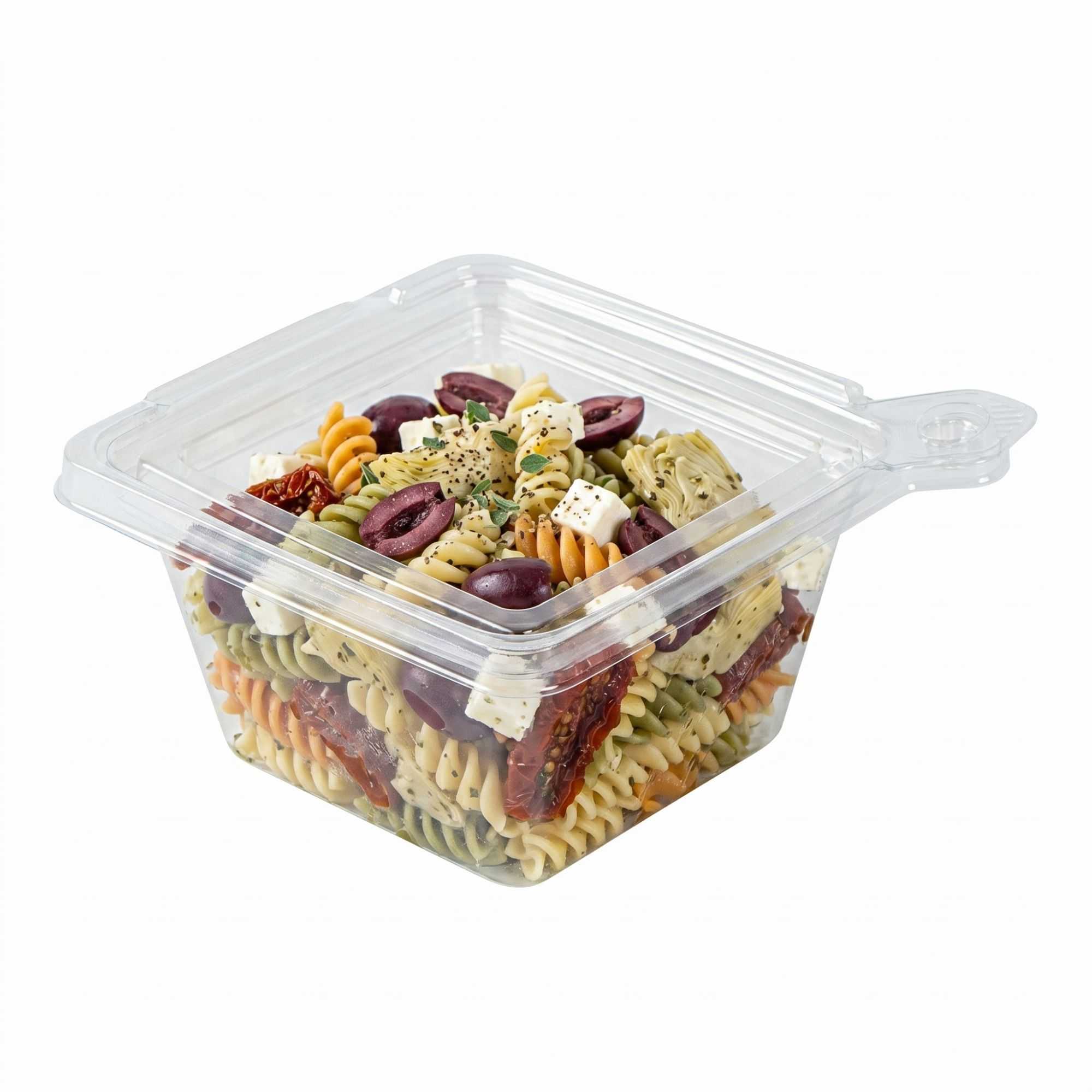 Tamper Tek 12 oz Square Clear Plastic Salad Bowl - with Lid, Tamper-Evident - 4 3/4" x 4 1/2" x 2 1/4" - 100 count box