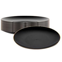 Moderna Round Black Plastic Gold-Rimmed Plate - 7 1/2