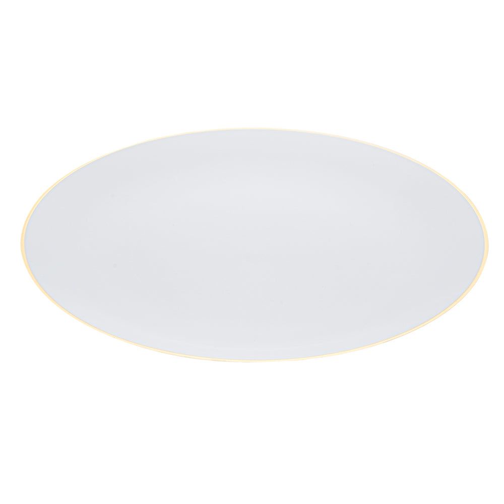 Moderna Round White Plastic Gold-Rimmed Plate - 10" x 10" x 3/4" - 40 count box