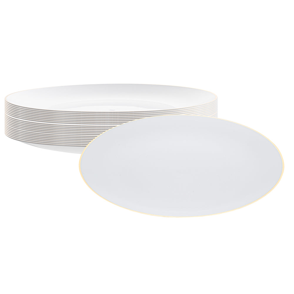 Moderna Round White Plastic Gold-Rimmed Plate - 10" x 10" x 3/4" - 40 count box
