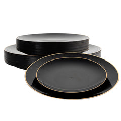 Moderna Round Black Plastic Gold-Rimmed Plate - Includes 7
