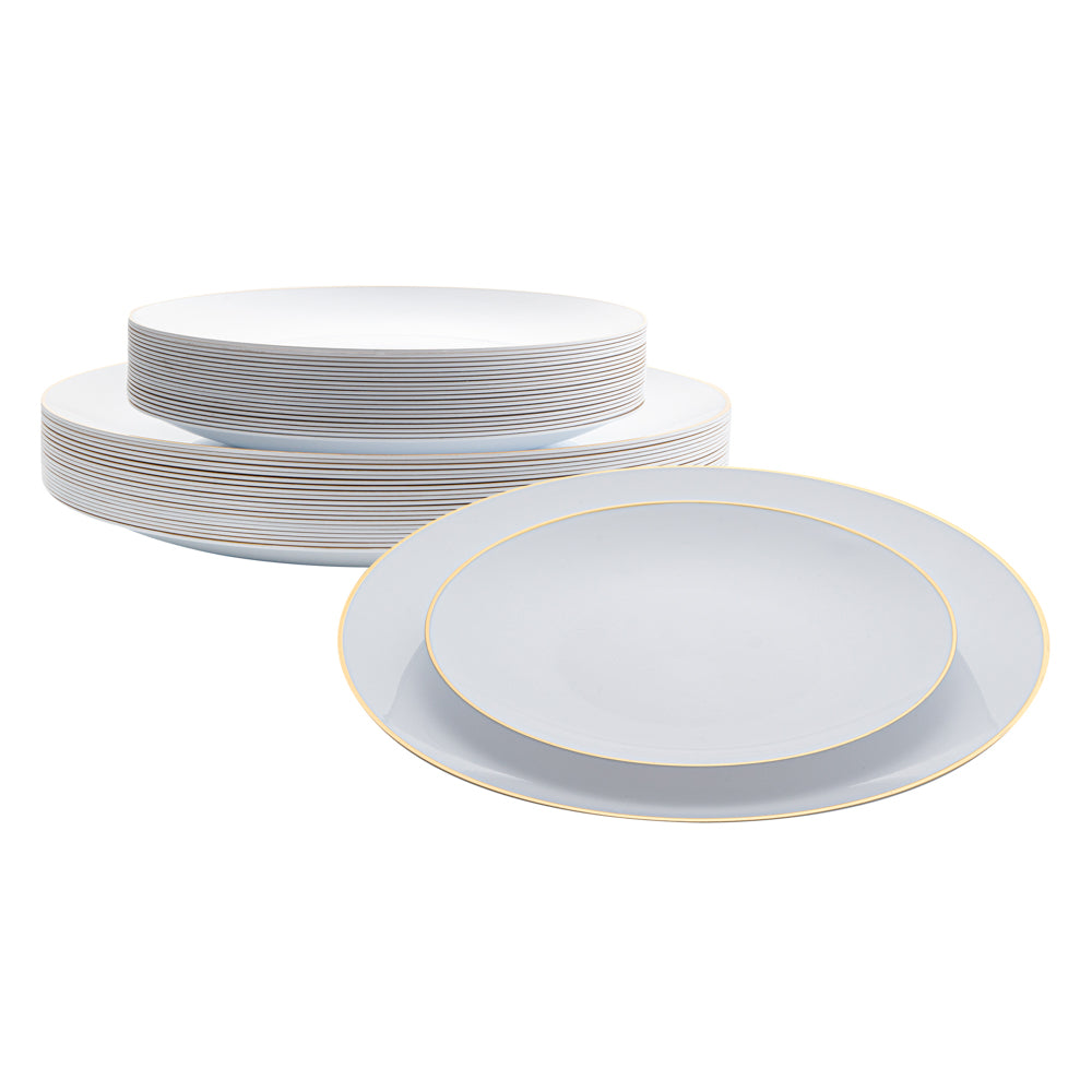 Moderna Round White Plastic Gold-Rimmed Plate Set - Includes 7" and 10" Plate Sets - 40 count box
