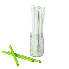 Basic Nature Green PLA Plastic / PBAT Plastic Boba Straw - Wrapped, Compostable - 9